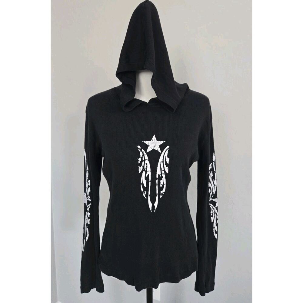 Vintage Y2k 00s Sledge Tribal Rave Black Rock Metal Graphic Hoodie Shirt Sz XL